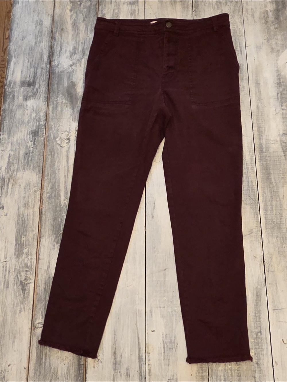 LOFT Women's Curvy Burgundy Colored Slim Jeans with Button Fly sz 6